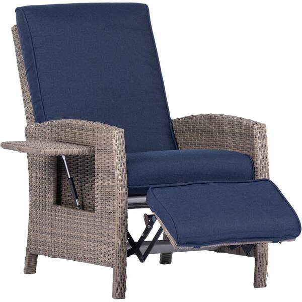 Hanover Portland Wicker Outdoor Recliner with Navy Cushions