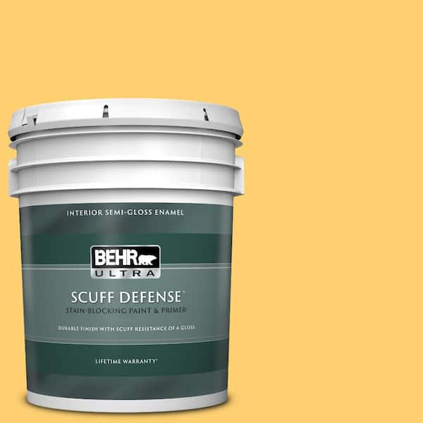 BEHR ULTRA 5 gal. #320B-6 Mellow Yellow Extra Durable Semi-Gloss Enamel Interior Paint & Primer