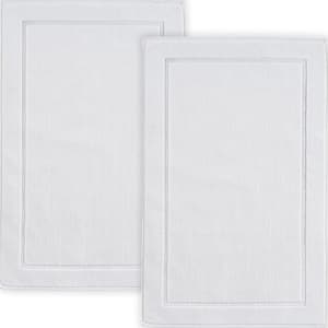 White 100% Cotton Rectangle 2-Piece Absorbent and Machine Washable Bath Mat Set