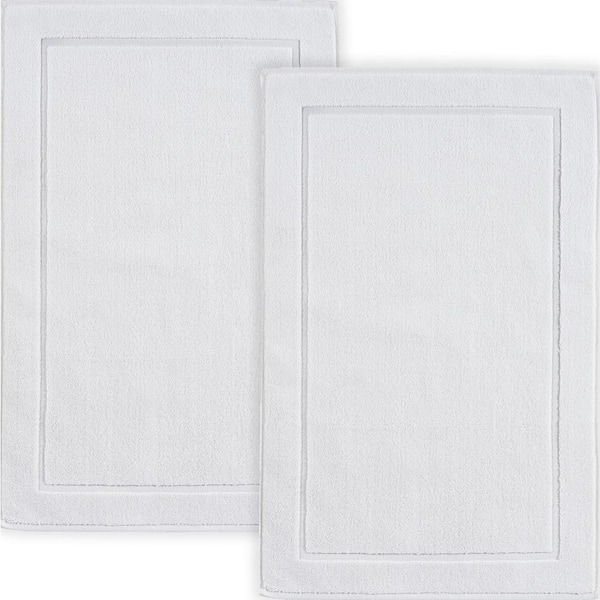 Hawmam Linen White 100% Cotton Rectangle 2-Piece Absorbent and Machine Washable Bath Mat Set