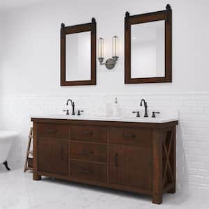 Aberdeen 72 in. W x 22 in. D Vanity in Rustic Sierra with Marble Vanity Top in White with White Basin and Mirror