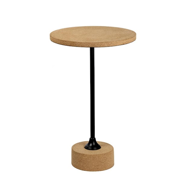 JONATHAN Y Calix 23.5 in. Contemporary Minimalist Metal/Cork Round End Table, Light Brown/Black