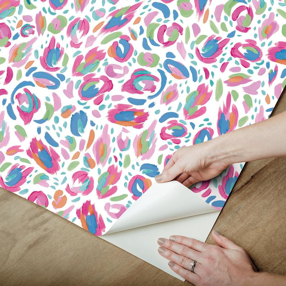 Red Multi Brushstroke Leopard Peel and Stick Wallpaper Roll