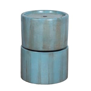 26 in. Tall Cement Water Fountain Contemporary with Light in Blue
