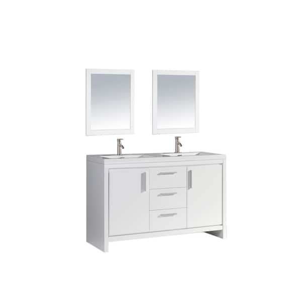 Mtd Vanities Miami 60 In W X 19 5 In D X 36 In H Vanity In White With Acrylic Vanity Top In White With White Basins Mtd Mi60w The Home Depot