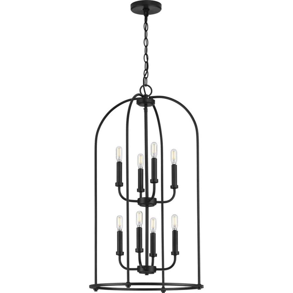 Leyden Matte Black 8-Light Farmhouse Foyer Pendant