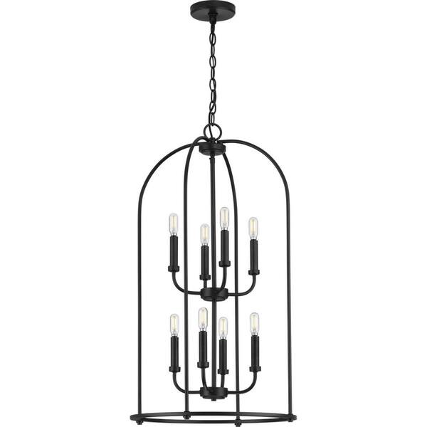 Progress Lighting Seneca 8-Light Matte Black Farmhouse Lantern Medium Hanging Pendant Light