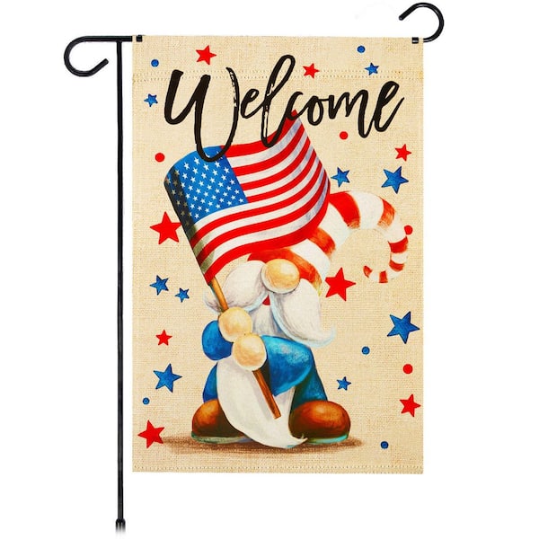 G128 1 ft. x 1.5 ft. Polyester Welcome Patriotic Gnome 2-Sided Garden Flag