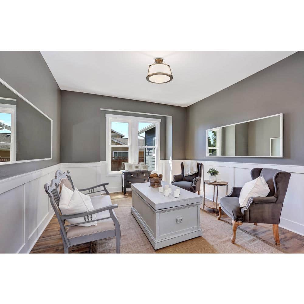 Cutty 3-Light Semi-Flush Mount in Burnished Brass with White Fabric Shade