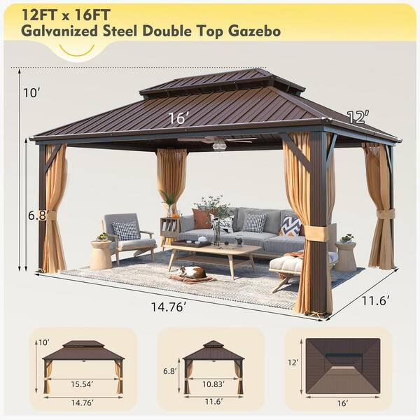GAhouses119冊 HOMMOW 12 ft. x 16 ft. Hardtop Gazebo with Galvanized Steel