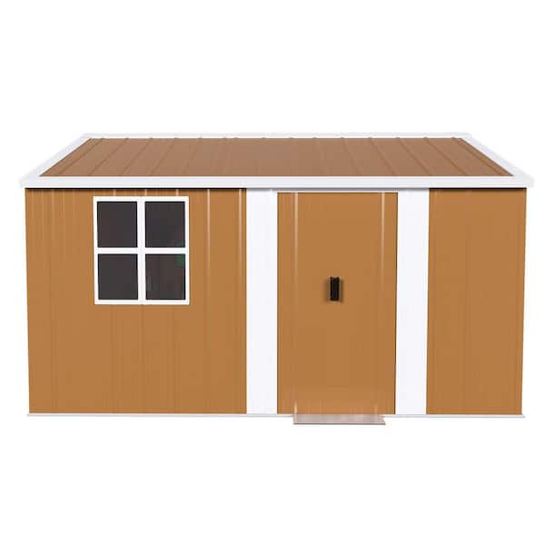 12 ft. W x 10 ft. D Brown Metal Storage Shed with Windows, Lockable Door&Ventilation for Tool Organization(120 sq. ft. )