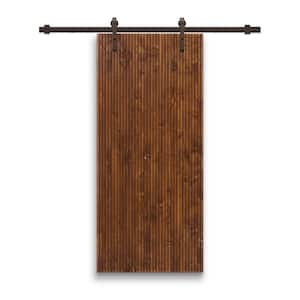 24 in. x 80 in. Japanese Series Pre Assemble Walnut Stained Wood Interior Sliding Barn Door with Hardware Kit