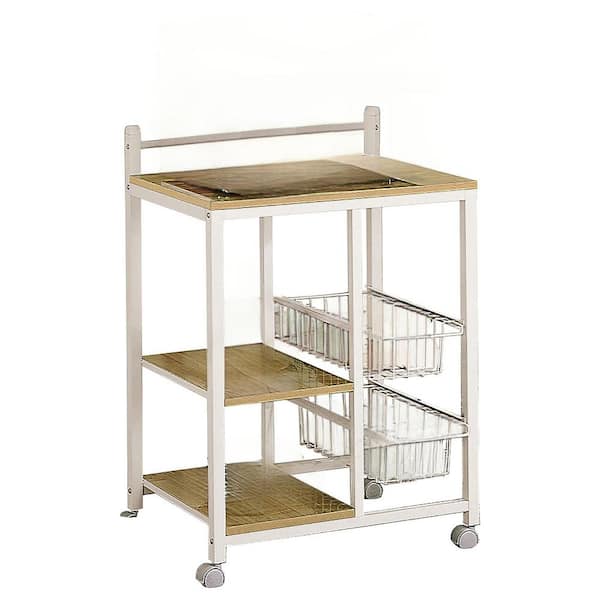 Tileon Kitchen Cart with 2-Shelf and 2 Hanging Baskets, Removable Kitchen Pantry, Storage Organization-White
