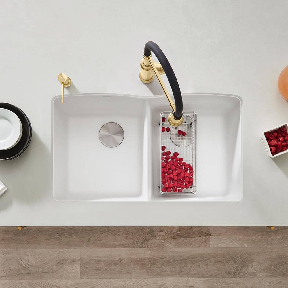 White Silgranit Double Basin Undermount Kitchen Sink