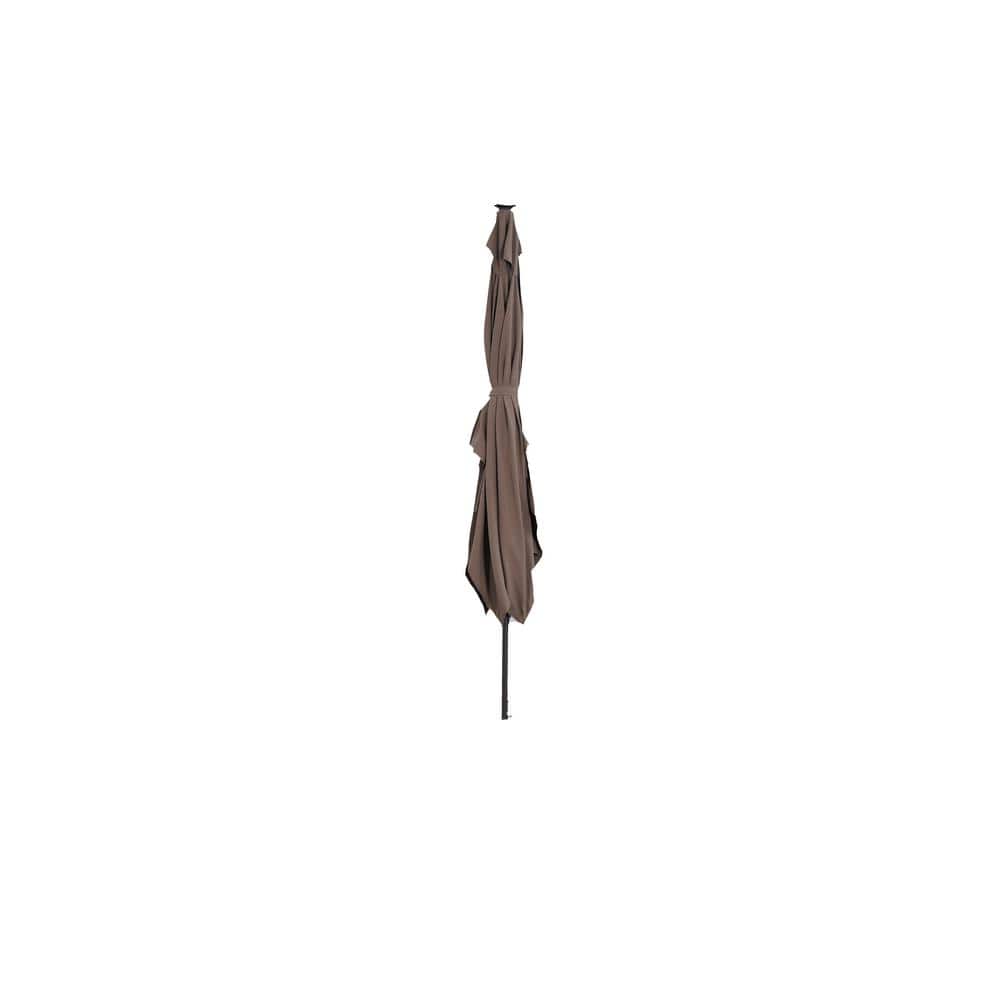 10 ft. x 7 ft. Rectangular Market Outdoor Patio Umbrella with LED in Taupe