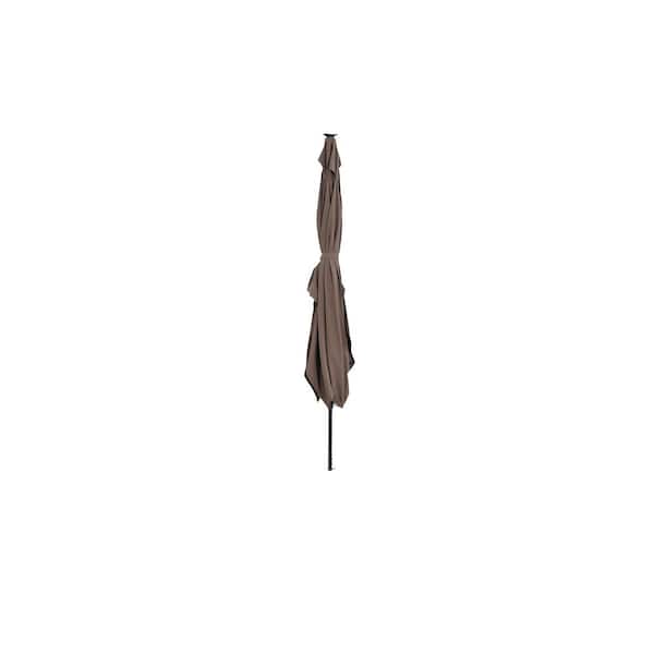 Unbranded 10 ft. x 7 ft. Rectangular Market Outdoor Patio Umbrella with LED in Taupe