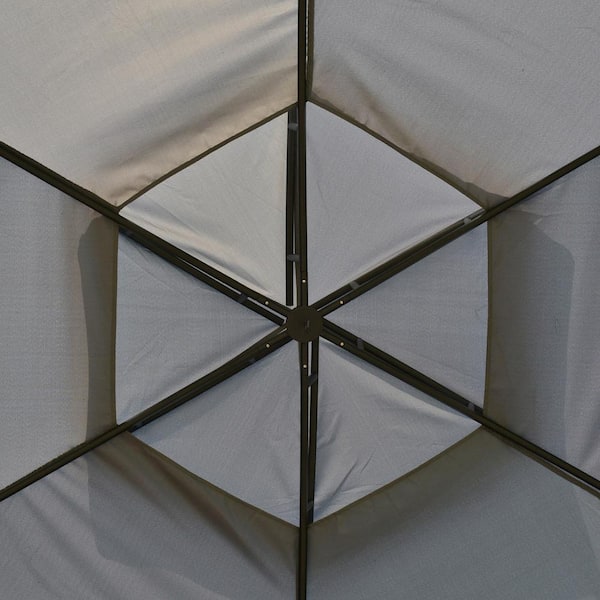 Outsunny 12 ft. x 12 ft. Grey Hexagon Patio Gazebo Canopy with Net