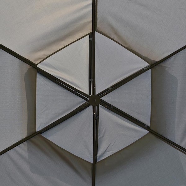12 ft. x 12 ft. Grey Hexagon Patio Gazebo Canopy with Net Sidewalls