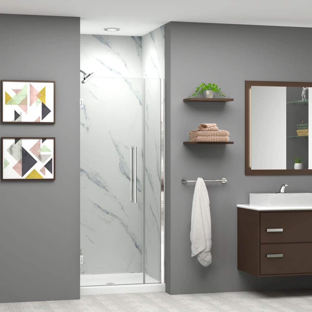 Elizabeth 30.5 in. W x 76 in. H Hinged Frameless Shower Door in Polished Chrome with Clear Glass price history on PriceWatchPro