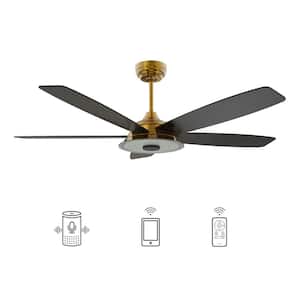 Hardley 52 in. Dimmable LED Indoor/Outdoor Gold Smart Ceiling Fan with Light and Remote, Works with Alexa/Google Home