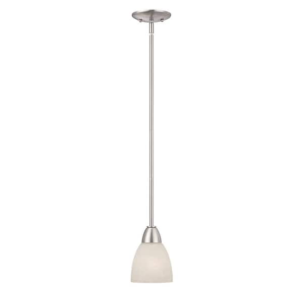 Torino 60-Watt 1-Light Brushed Nickel Transitional Mini Pendant Light with Alabaster Glass Shade and No Bulbs Included