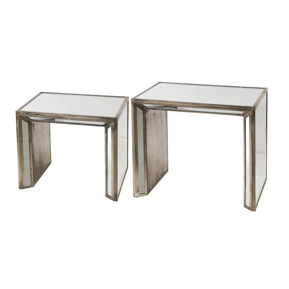 16.2 in. Silver Wood Nesting End Table (Set of 2)
