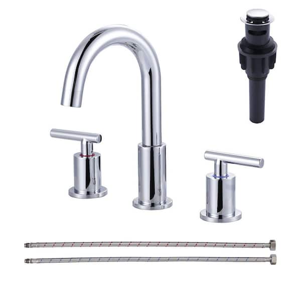 8 in. Widespread Double Handle Bathroom Faucet 3-Holes Modern Bathroom Sink Faucet in Polished Chrome