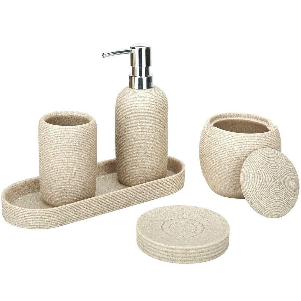 RQYIXI Ceramic Bathroom Accessory Set Complete 4 Pieces Retro Style Soap Dispenser & Toothbrush Holder Sets (Marble Brown)
