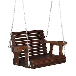2.5 ft. 1-Person Rustic Pine Wood Patio Porch Swing with Extra Cup Holders, Support 440 lbs. Weather Resistant