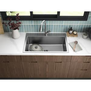 Cursiva Stainless Steel 33 in. Single Bowl Drop-in or Undermount Kitchen Sink