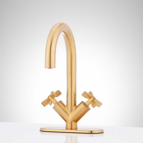 SIGNATURE HARDWARE Vassor 8 in. Single Hole Double Handle Bathroom Faucet in Brushed Gold