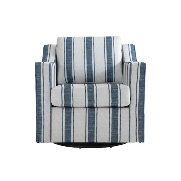 Uixe Navy Stripe Line Upholstered Swivel Accent Barrel Chair (Set