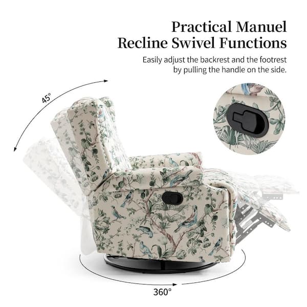 Uixe Bird Pattern Linen Swivel Upholstered Metal Base Manual