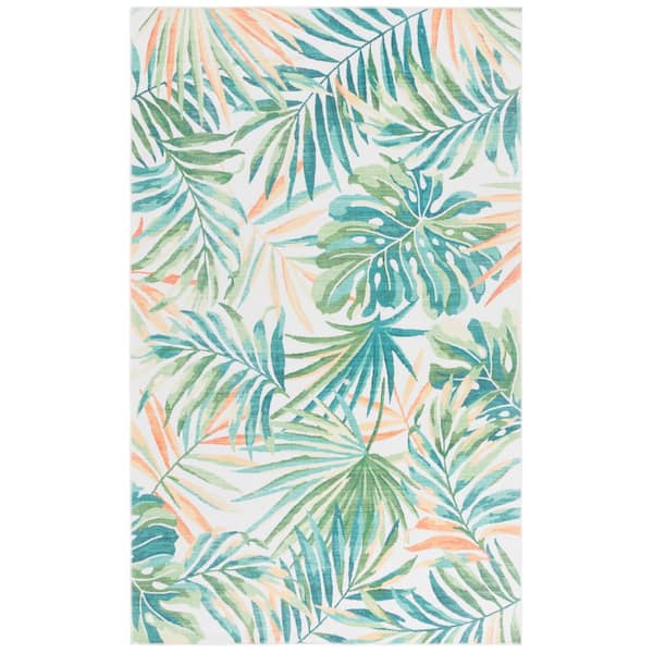 SAFAVIEH Malibu Ivory/Green 5 ft. x 8 ft. Machine Washable Botanical Ferns Area Rug