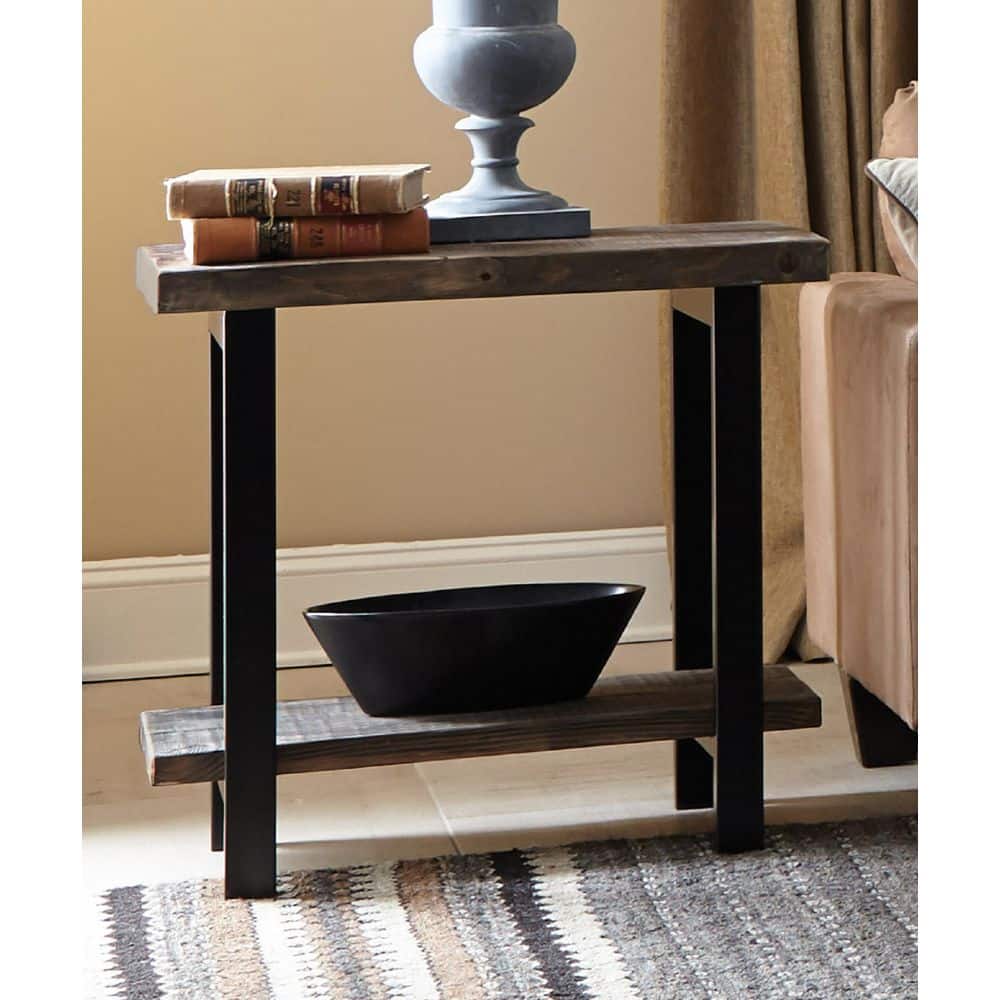 Pomona 27 in. Rustic Natural Finish Metal and Wood Rectangular End Table, L