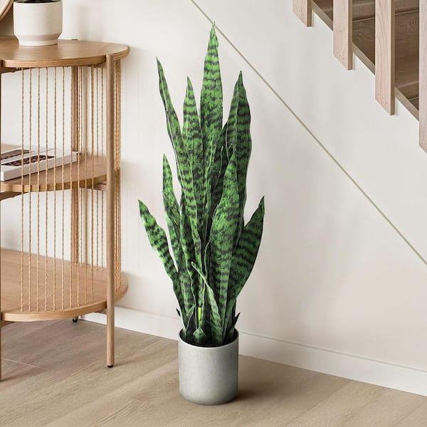 LIVING LUXURY 36 in. Sansevieria Artificial Snake Plant in Grey Pot  60376-GR - The Home Depot