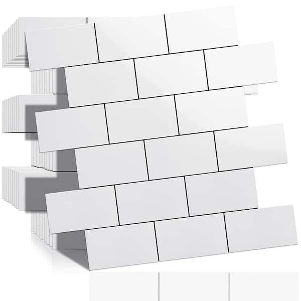 White 12 in. x 12 in. PVC Peel and Stick Backsplash, Ceramic Look Subway Tile Kitchen Backsplash, 10-Sheet Pack