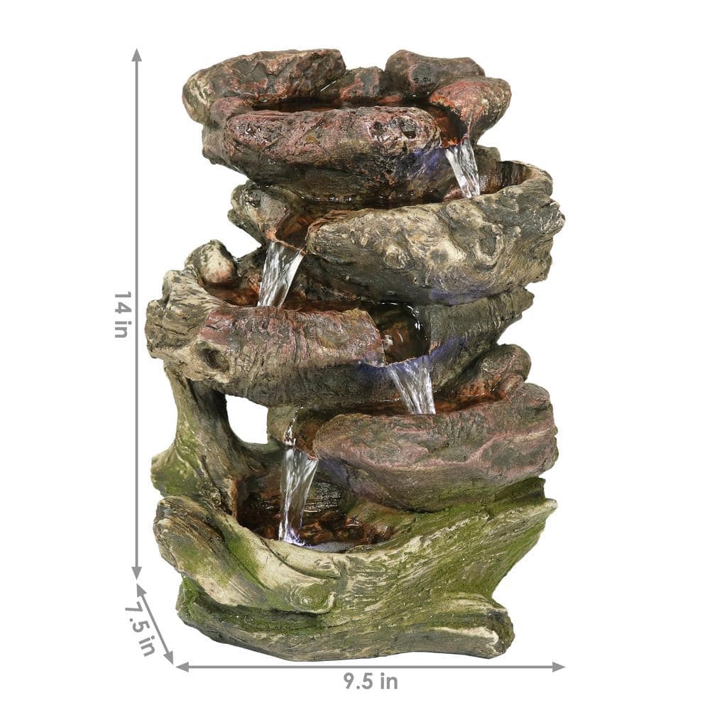 Rustic Dark Brown Polyresin 14" Tabletop Fountain with LED Lights