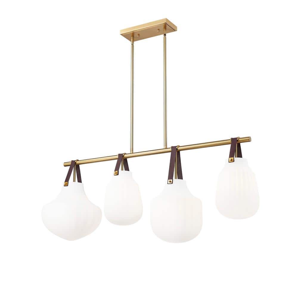 Modern Gold 4-Light Linear Chandelier with Glass Shades
