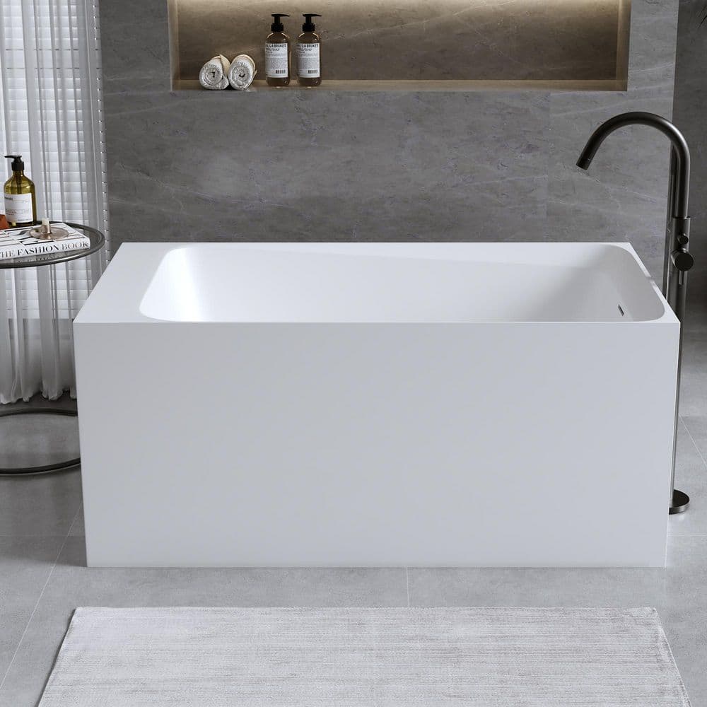 Moray 51 in. x 27.5 in. Solid Surface Stone Resin Flatbottom Freestanding Soaking Rectangular Bathtub in Matte White price history on PriceWatchPro