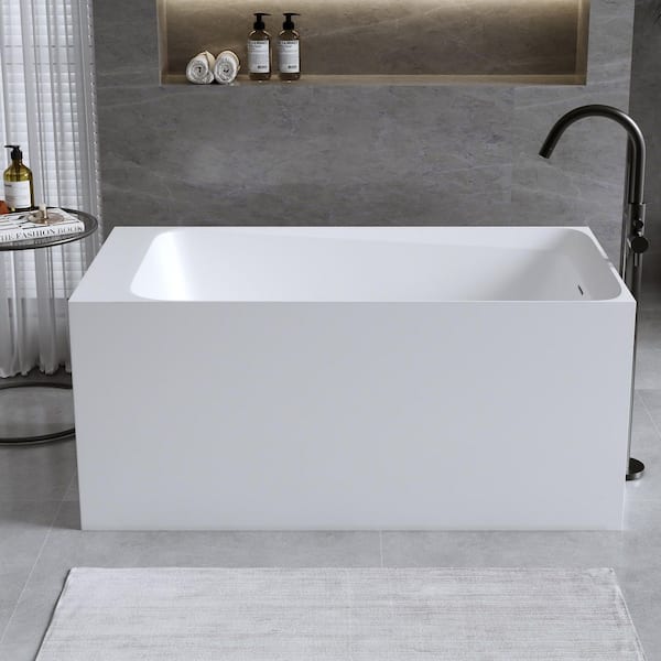 Moray 51 in. x 27.5 in. Solid Surface Stone Resin Flatbottom Freestanding Soaking Rectangular Bathtub in Matte White