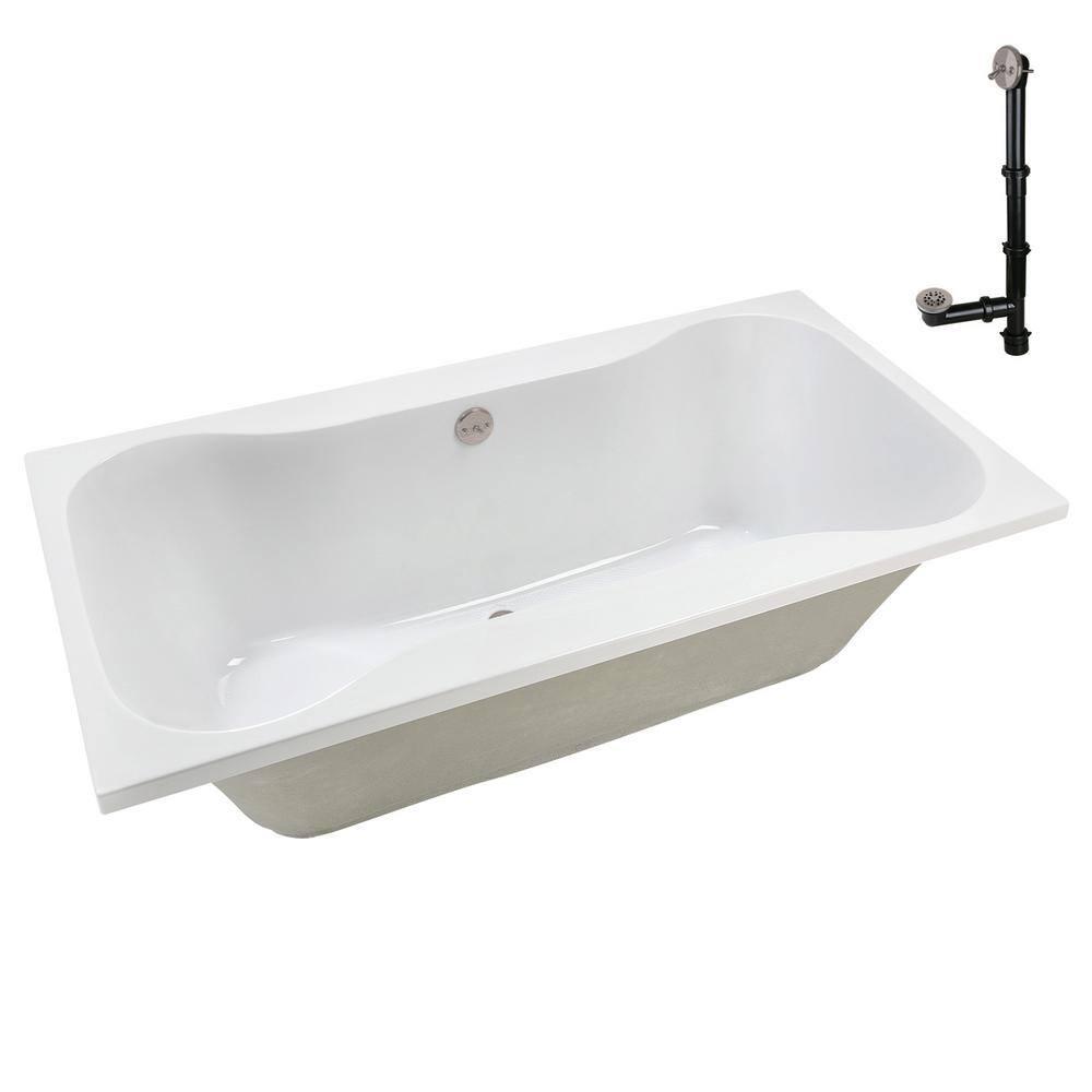 72'' x 36'' Glossy White Acrylic Soaking Drop-In Bathtub