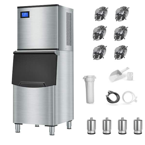 23.2 in. 500 lbs. /24 Hours Split Commercial Ice Maker 2-Packages 182 Ice Cubes/Cycle in Silver 350 lbs. Storage Bin