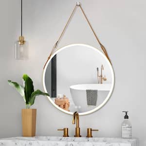 24 in. W x 24 in. H Round 3 Lights Dimmable Illuminated Aluminum Framed LED Lights Wall Bathroom Vanity Mirror in Gold