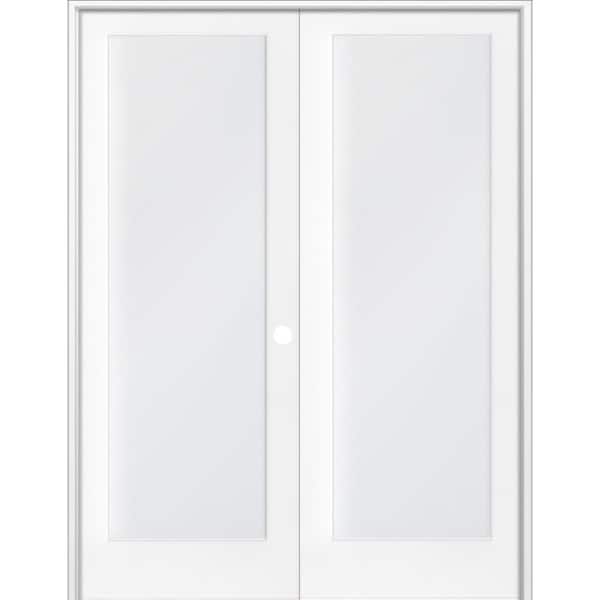 Krosswood Doors 60 in. x 80 in. Craftsman Shaker 1-Lite Satin Etch Left Handed MDF Solid Core Double Prehung French Door