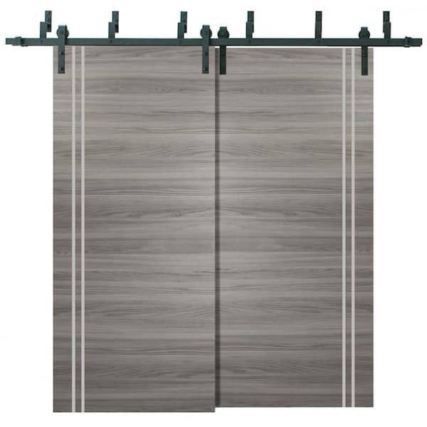 Sartodoors 64 in. x 96 in. 2 Panel Ginger Ash Solid Wood with Honeycomb Sliding Barn Door with Hardware Kit
