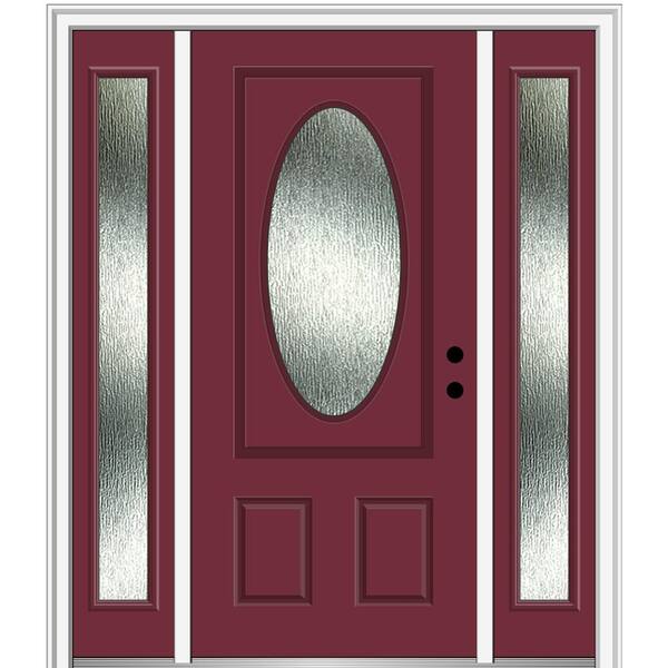MMI Door 60 in. x 80 in. Left-Hand Inswing Rain Glass Burgundy Fiberglass Prehung Front Door on 4-9/16 in. Frame