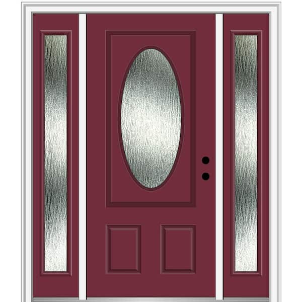 MMI Door 60 in. x 80 in. Left-Hand Inswing Rain Glass Burgundy Fiberglass Prehung Front Door on 4-9/16 in. Frame