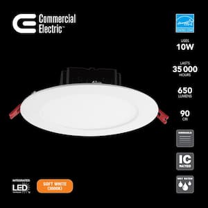 6 in. Canless White Flush Round Wet Rated New Construction and Remodel Integrated LED Recessed Light Kit (4-Pack)