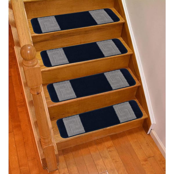 Greek Key Collection Navy Color ​9 in. x 30 in. Indoor Stair Treads Cover (Set of 13)